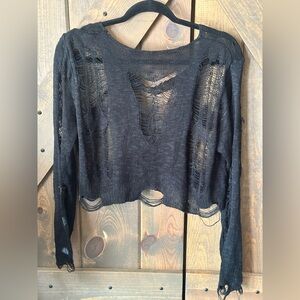 Distressed Black Knit Top